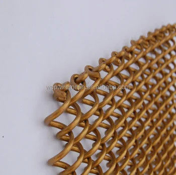 Dekoratif Aluminium Metal Mesh Curtain Chain Drapery Kain Fireplace Wire Mesh Metal Coil Mesh Langit-langit Curtain