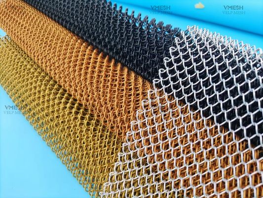 Arsitektur Crimped Woven Wire Mesh Dekoratif Metal Chain Mesh Curtain Alloy Mesh Coil Drapery