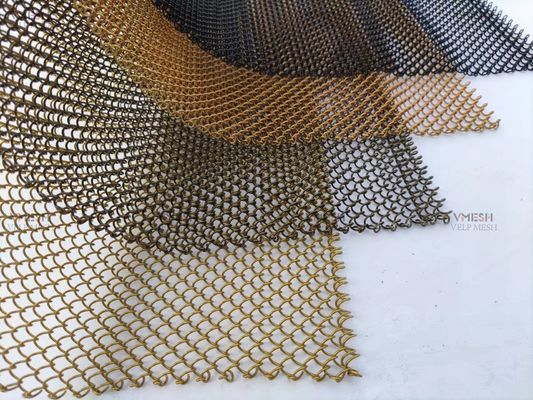 Arsitektur Crimped Woven Wire Mesh Dekoratif Metal Chain Mesh Curtain Alloy Mesh Coil Drapery