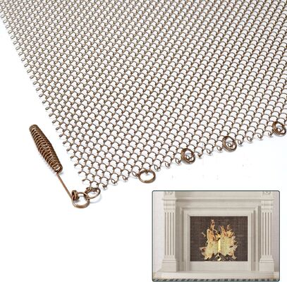 Rumah Tangga Indoor Metal Mesh Emas Warna Baja Bahan Fireplace Mesh Screen Curtain