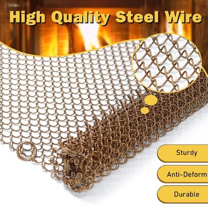 Rumah Tangga Indoor Metal Mesh Emas Warna Baja Bahan Fireplace Mesh Screen Curtain